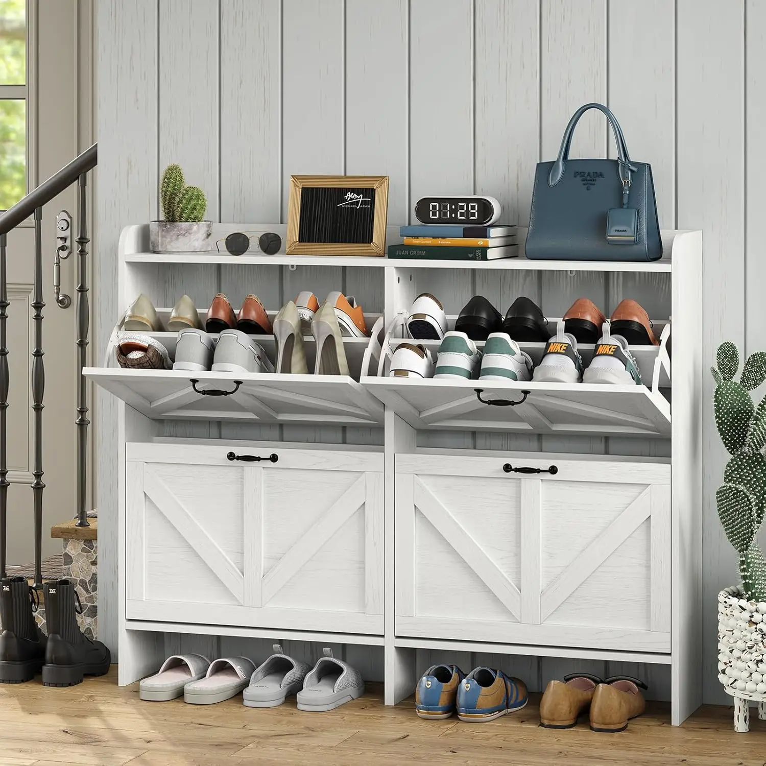 Shoe Storage Cabinet with 4 Flip Drawers, Freestanding Shoe Rank, Shoe Cabinet with Mental Legs for Entryway