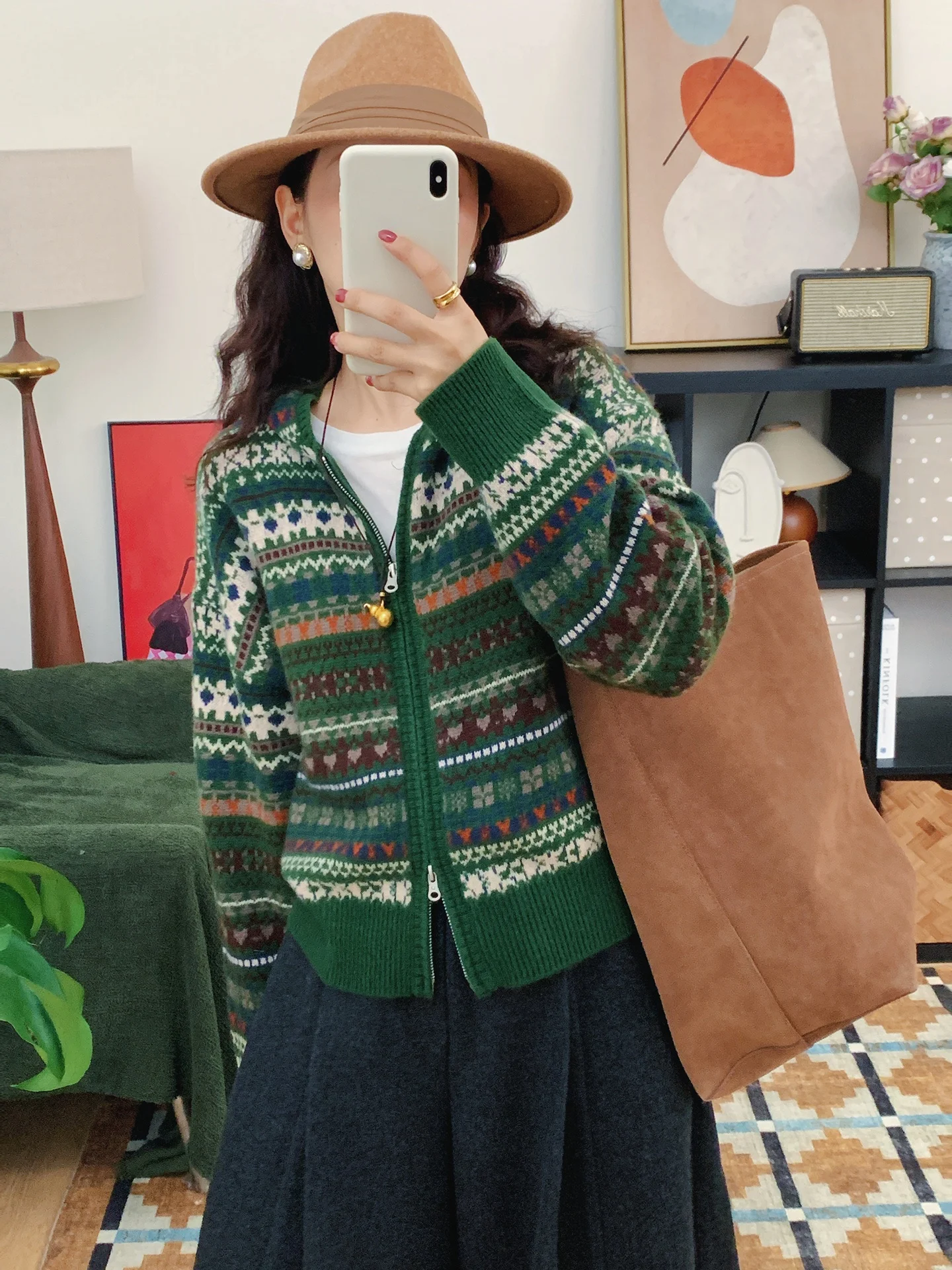 

Ретро Thiened Fair Isle вязаный шерстяной свитер женский зимний кардиган на молнии с капюшоном пальто теплый уютный длинный свек ромбовидный узор