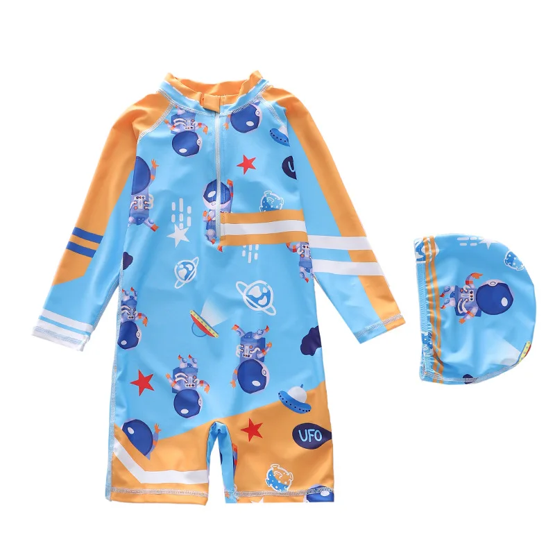 

HappyFlute Full Dinosour Prints Zipper Design Long Sleeve Sunscreen&Quick-drying Swimsuit