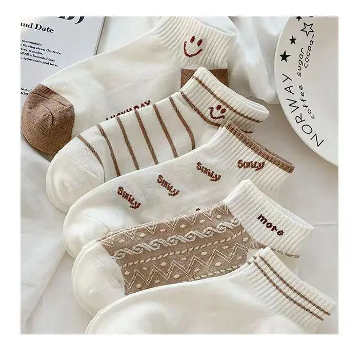 5 أزواج من الجوارب النسائية الصيفية الرقيقة الكورية الدوبامين الجوارب لطيف اليابانية طالب الرياضة الكاحل الجوارب المنخفضة قطع الجوارب