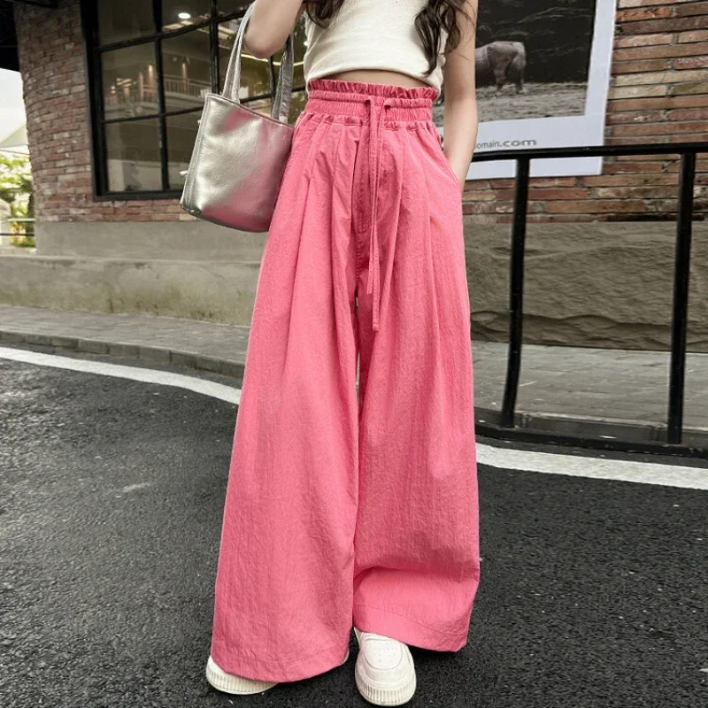 

Girls Casual Pants Summer 2024 Loose Cool Wide Leg Pants for Kids Daily Beachwear Thin Teenage Children Trousers 10 12 14 Years