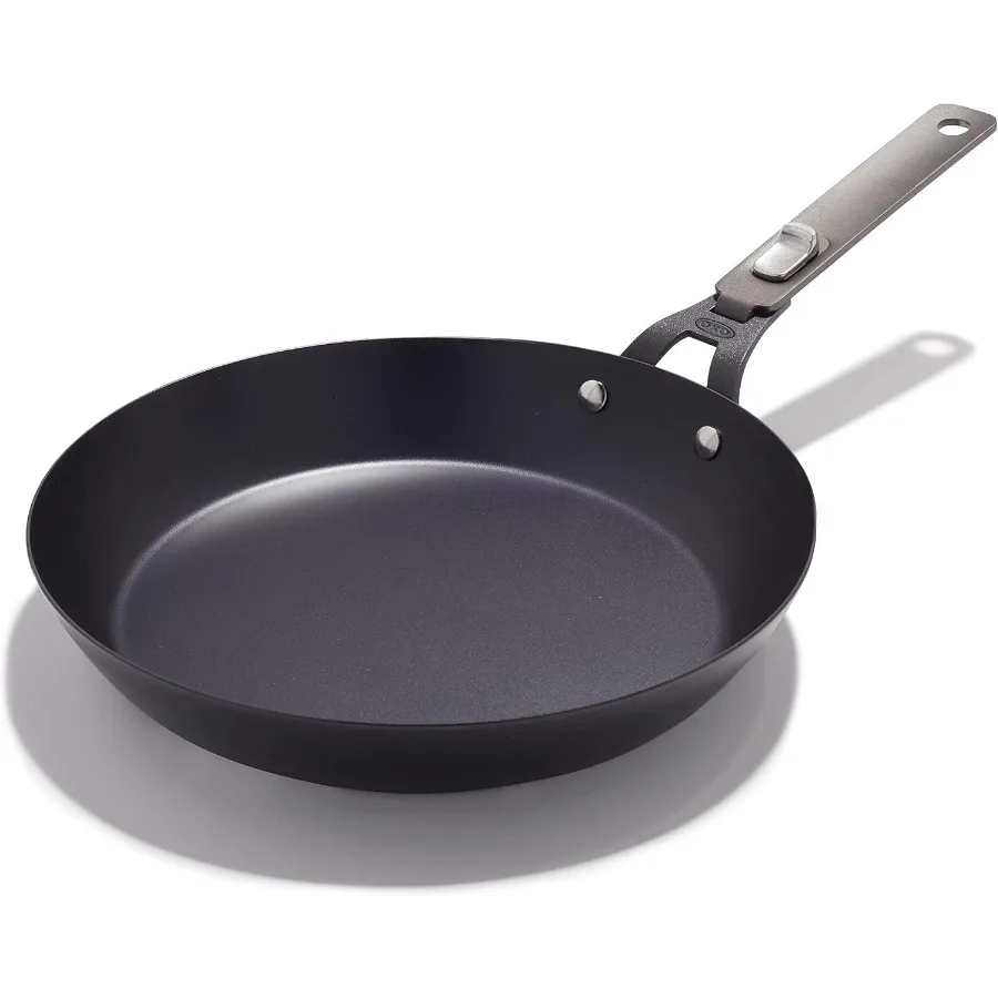 

Outdoor Pre-Seasoned Carbon Steel 12 Frying Pan Skillet with Detachable Handle for Easy Storage Ideal for Indoor Use Nonstick P