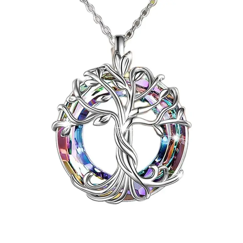 Exquisite Baum des Lebens Halsketten Keltische Stammbaum Halskette mit Kreis Kristall Schmuck Geschenke für Frauen Mädchen Mutter Geburtstag
