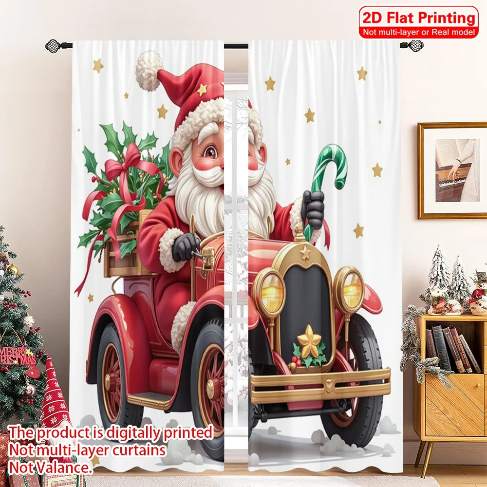 

2pcs 2D flat printing Merry Christmas Party Curtains Christmas Gnome Car Gifts 100% Polyester Without Electricity Festive