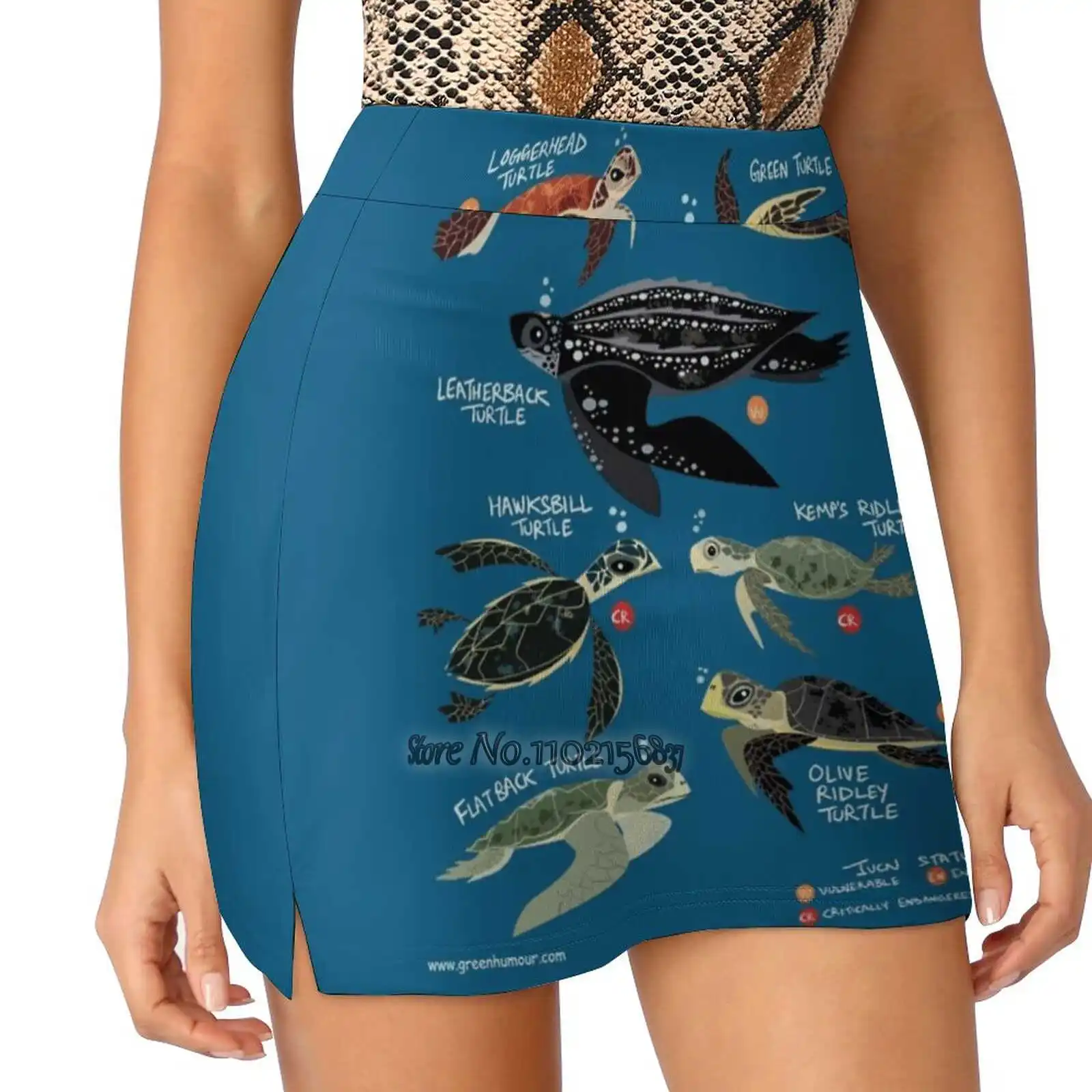 Sea Turtles Of The World Fake Two-Piece Hakama Skirt Women Pencil Skirts Workout Sports Mini Skirt Turtles Reptiles Caricature