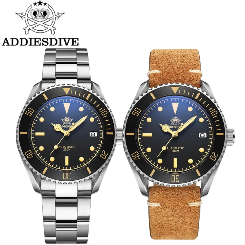 

ADDIESDIVE Men's Watch Window Calendar C3 Super Luminous 20Bar Waterproof Sapphire Glass Automatic Mechanical Steel Watches