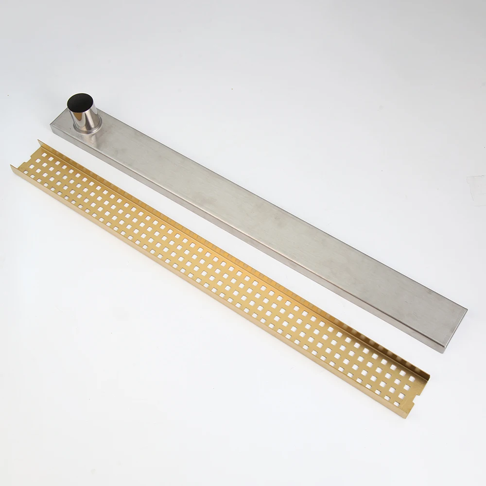 KEMAIDI Golden Plated Invisible Bathroom Floor Drain Rectangle Type Stainless Steel 700 x 65mm Linear Shower Floor Drain Srainer