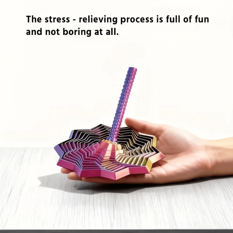 1Pc Random Color 3D-Printed Star Fidget Spinner Set - 2 Sizes with Gradient Rotating Polygons, Expandable Sensory Desktop Decor