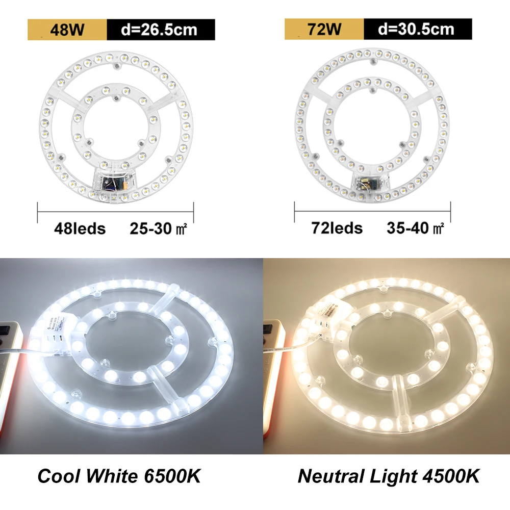 Imagem -03 - Módulo de Luz de Teto Led 220v 12w 18w 24w 36w 48w 72w Painel de Luz de Substituição Ventilador de Teto Lâmpada de Parede Módulo Redondo