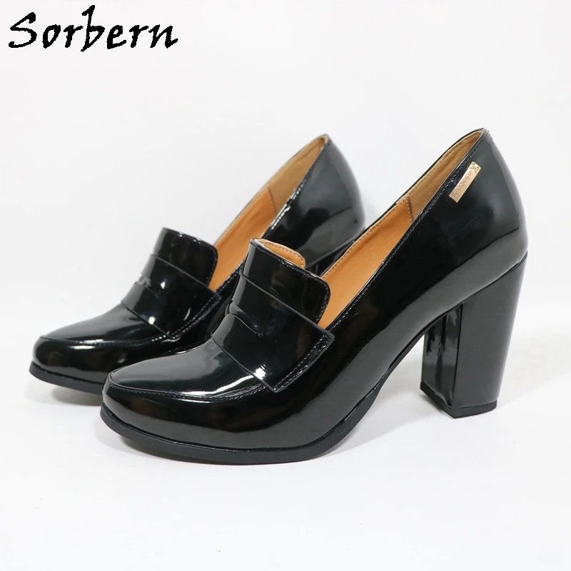 

Sorbern/женские туфли-лодочки на блочном каблуке 10 см, без шнуровки, с круглым носком, на массивном каблуке, унисекс, вечерние туфли по индивидуальному заказу, размер 33-48