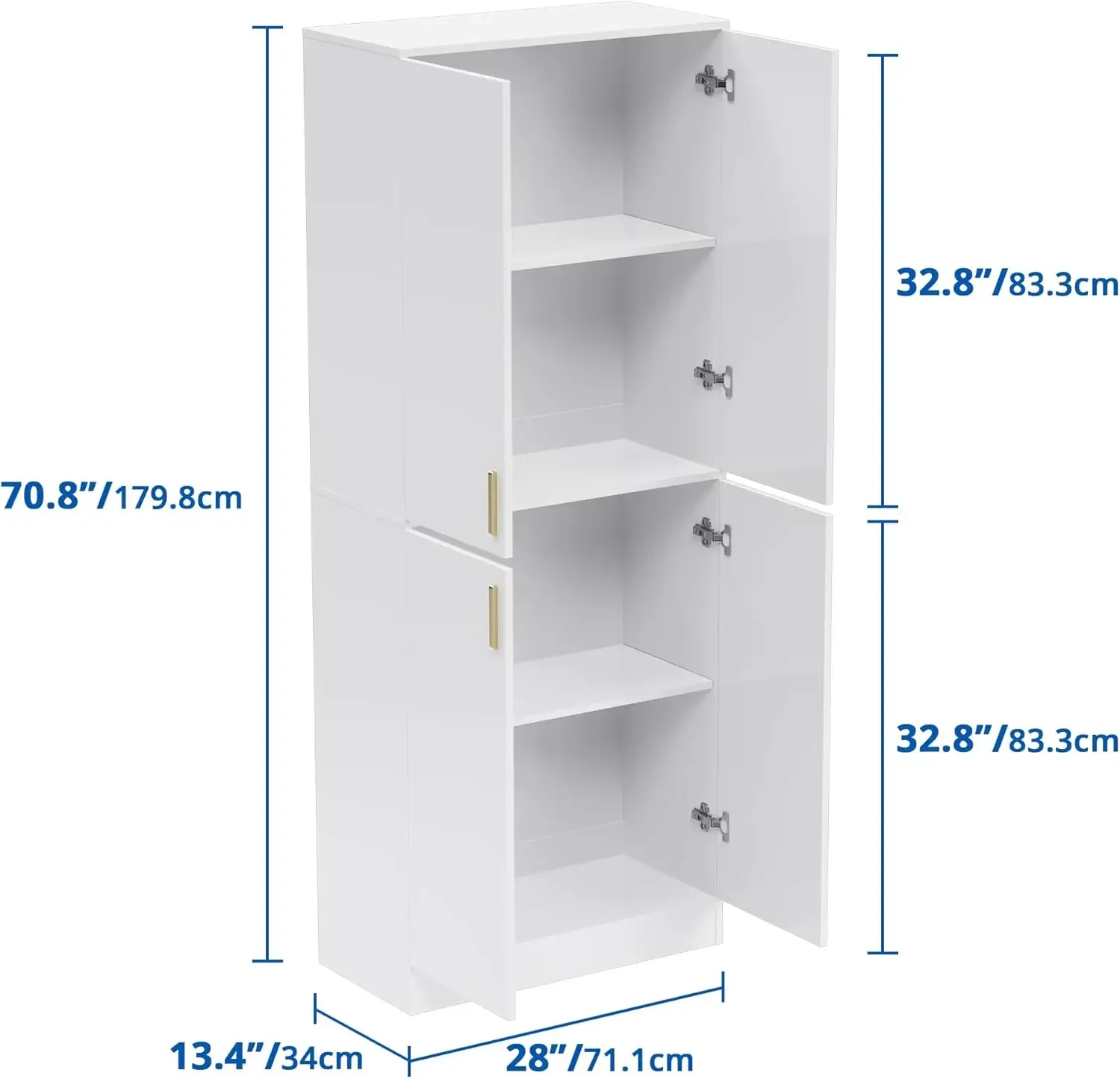 Kitchen Pantry Storage Cabinet 71" Tall 4 Doors Wood Freestanding Cupboard with 2 Adjustable Shelves image 2