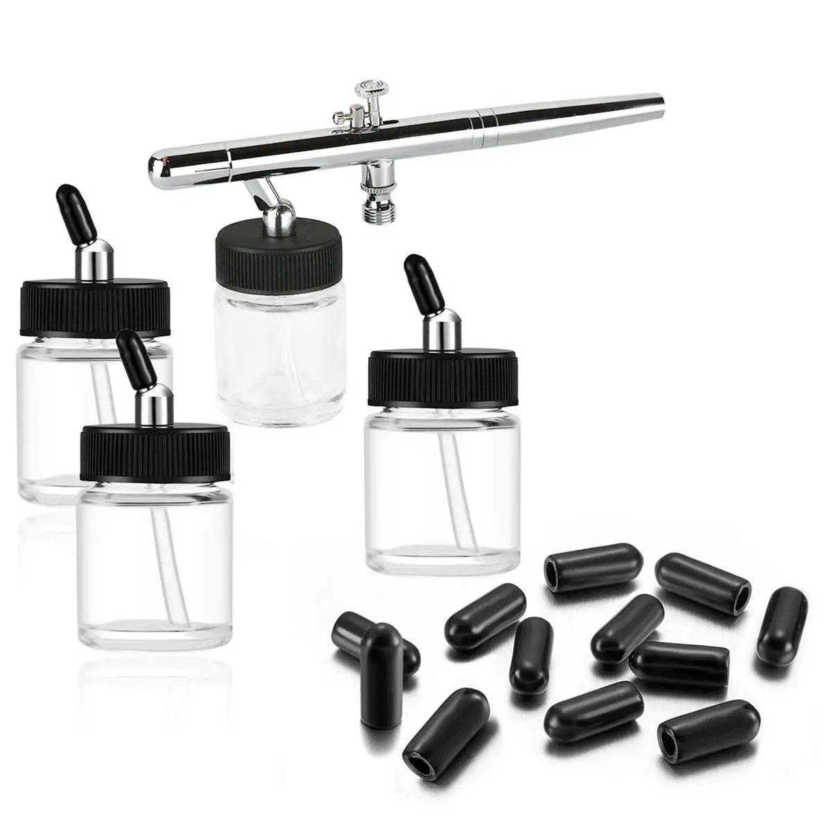 30 Pcs/Bag Black Airbrush Bottles Caps Airbrush Jar Caps Pour Covers Siphon Adapter Liquor Spout Covers for Airbrush Bottle Jar