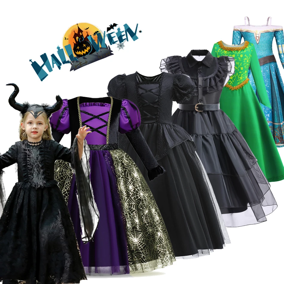 Girl Halloween Cosplay Costume Moana 2 Maleficent Wednesday Children AddamsBall Gown Robe Red Queen Tinker Bell AliceClothes