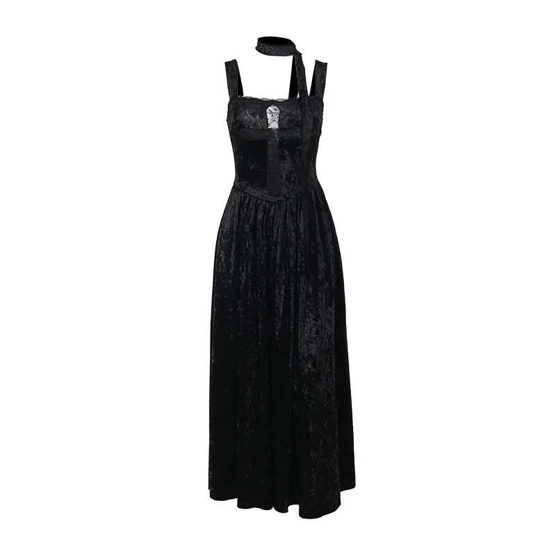 Autumn And Spring  New Style Dark Gothic Sexy Slim Fit Cross Hollow Embroidery Dress for Women