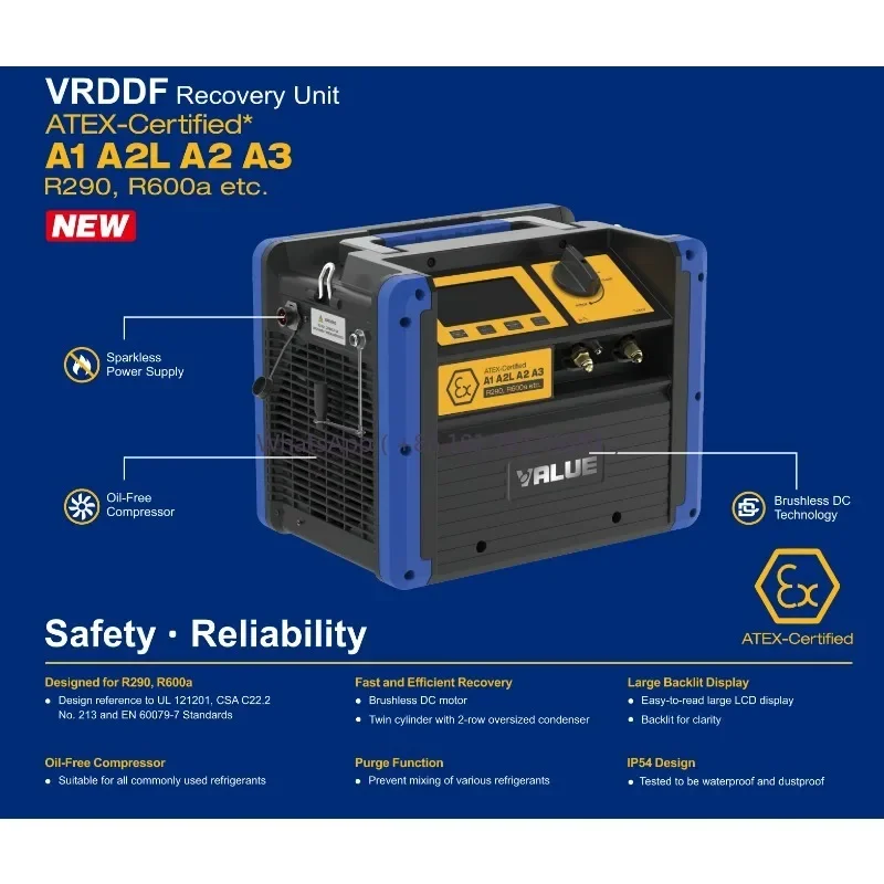 

1HP Port le Auto Refrigerant Recovery Machine R290 R600a Dedicated One-Key Operation Refrigeration Heat Exchange Equipment