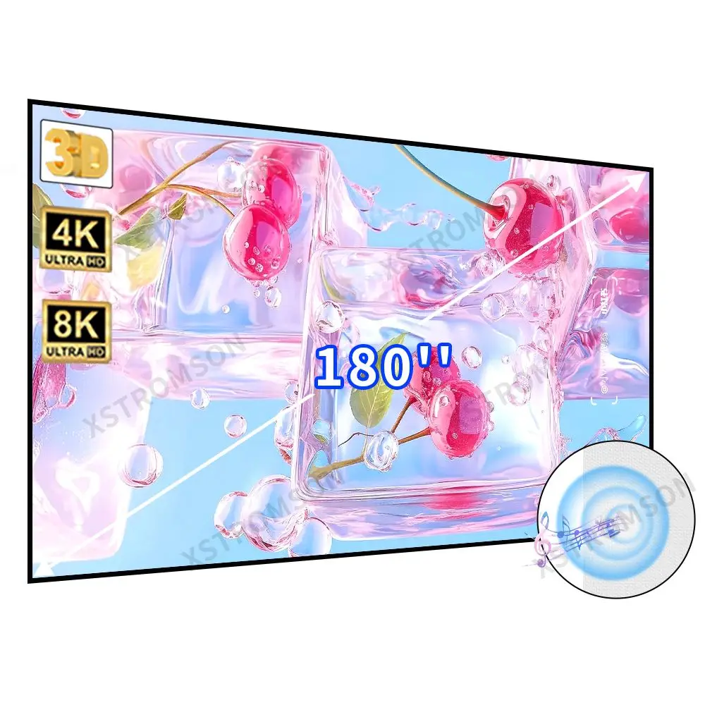 180‘’ inch 16:9 Format Home Theater Thin Bezel Fixed Frame 3D Movie Projection Screen with 4K Woven Acoustic Transparent White