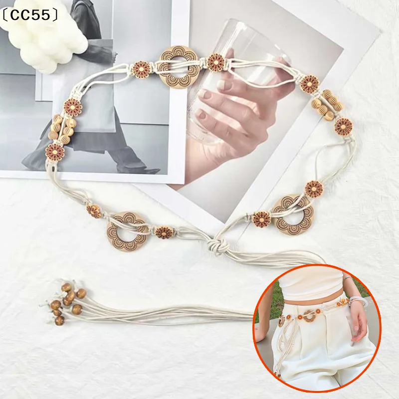 Bohemian Style Woven Ethnic Style Handmade Wooden Bead Women's Belt Casual Vacation Style Waist Rope〔CC55〕