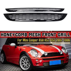 For MINI One R50 R52 R53 2002-2006 2pcs Front Bumper Upper Lower Grille Cover Glossy Black Honeycomb Mesh Grill Guard Cover