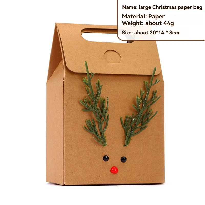 크리스마스 선물 크라프트 종이 가방, 갈색, 20.00x14.00x8.00 cm, 투명 창, 크라프트 종이, 1개, 만화 핸드백, 간식