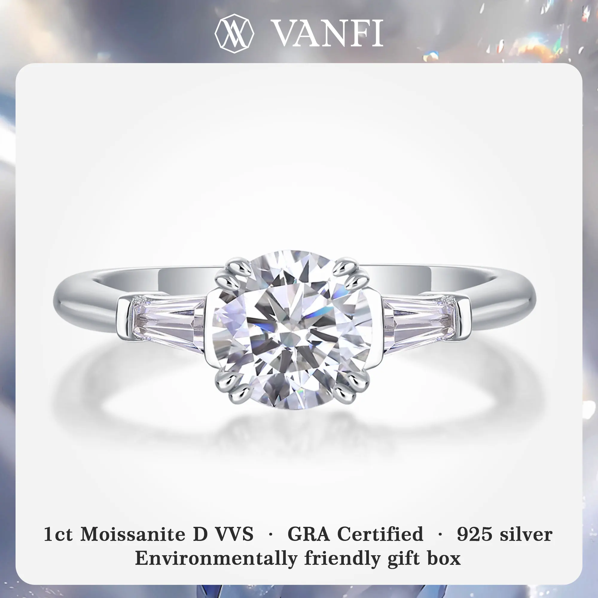 

kfvanfi 1ct Moissanite D VVS1 Shining GRA Certificate 925 Sterling Silver Plated 18k White Gold Women's Ring Wedding Jewelry