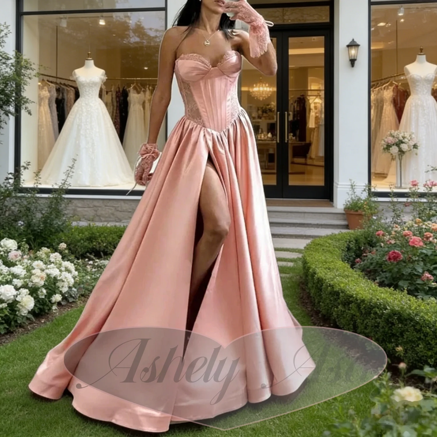 Maßgeschneidertes Korallenrotes Abendkleid für besondere Anlässe, Spitzen-Satin, bauschig, in voller Länge, formelles Abendkleid für Damen, Hochzeitsgast-Partykleid