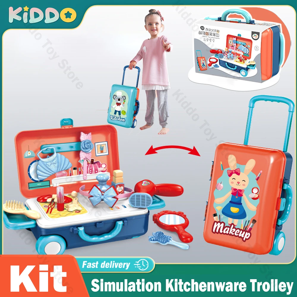 

Children Play House Kitchen Toys Simulation Kitchenware Medical Equipment Girl Dressing Table Tools Portable Trolley Case Kit