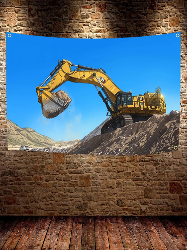 60X90CM 90X150CM Excavator Flag Polyester Digital Printing Banner for Garage Wall Art Out Door Decor