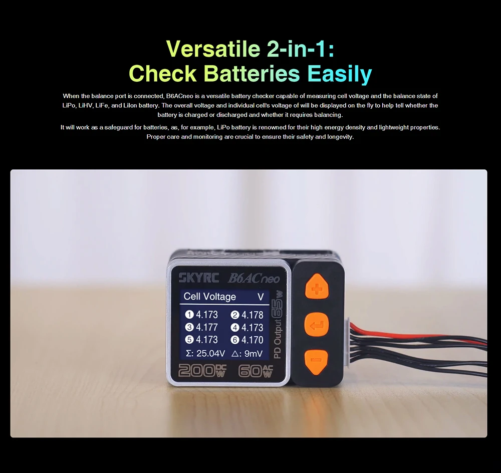 SKYRC B6ACneo Charger DC 200W AC 60W 10A Balance Charger Discharger Digital LiPo LiFe LiIon LiHV NiMH NiCd Pb Smart Battery