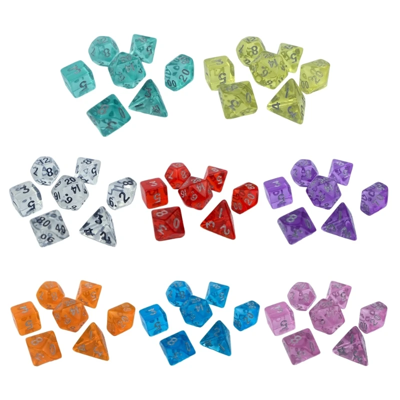 Portable Mini Polyhedral Dices Small Size Acrylic Multi-Sided Dices Role Playing Game Dices for Tabletop Player Easy Use