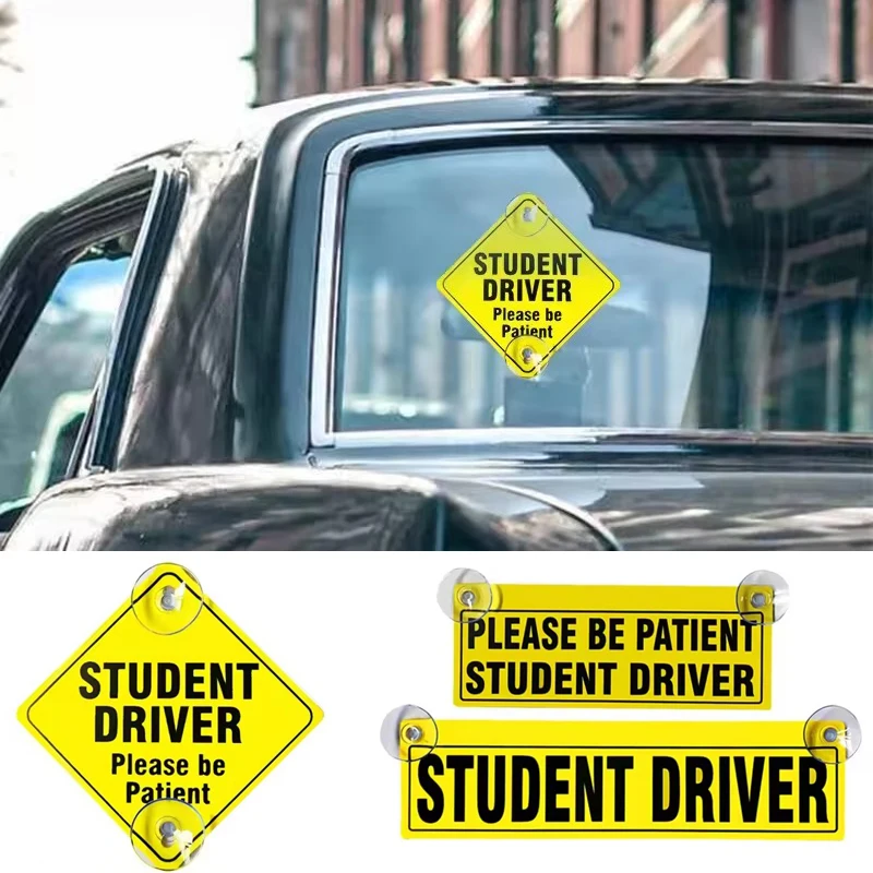 

1Pc Student Driver Signs with Suction Cups Reusable Safety Warning Decal for Car Window New Driver Sticker Universal for Vehicle