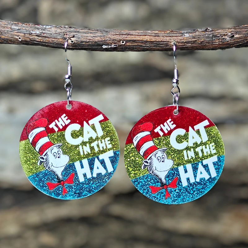 New Teacher's Day Earrings Reading Cute Cat and Dog Hats Colorful Books Shining Acrylic Earrings Student Teacher Earrings