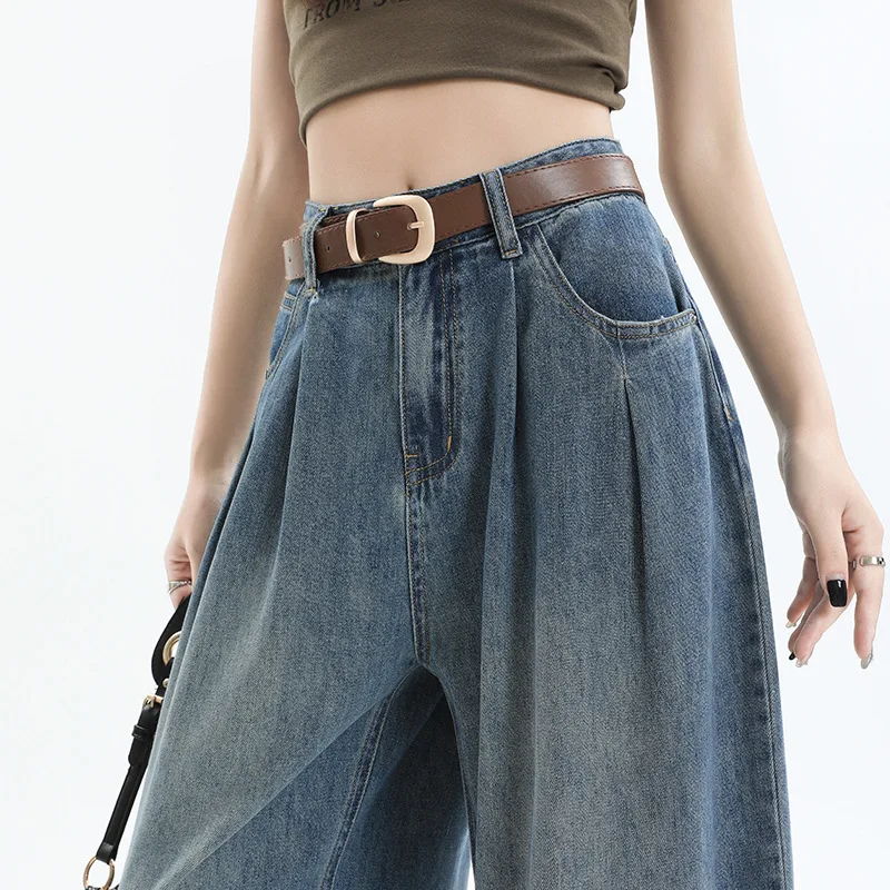 ANJY otoño mujeres estilo de Hong Kong moda Simple pantalones vaqueros rectos de pierna ancha elegante cremallera versátil cómodo pantalones casuales A10904