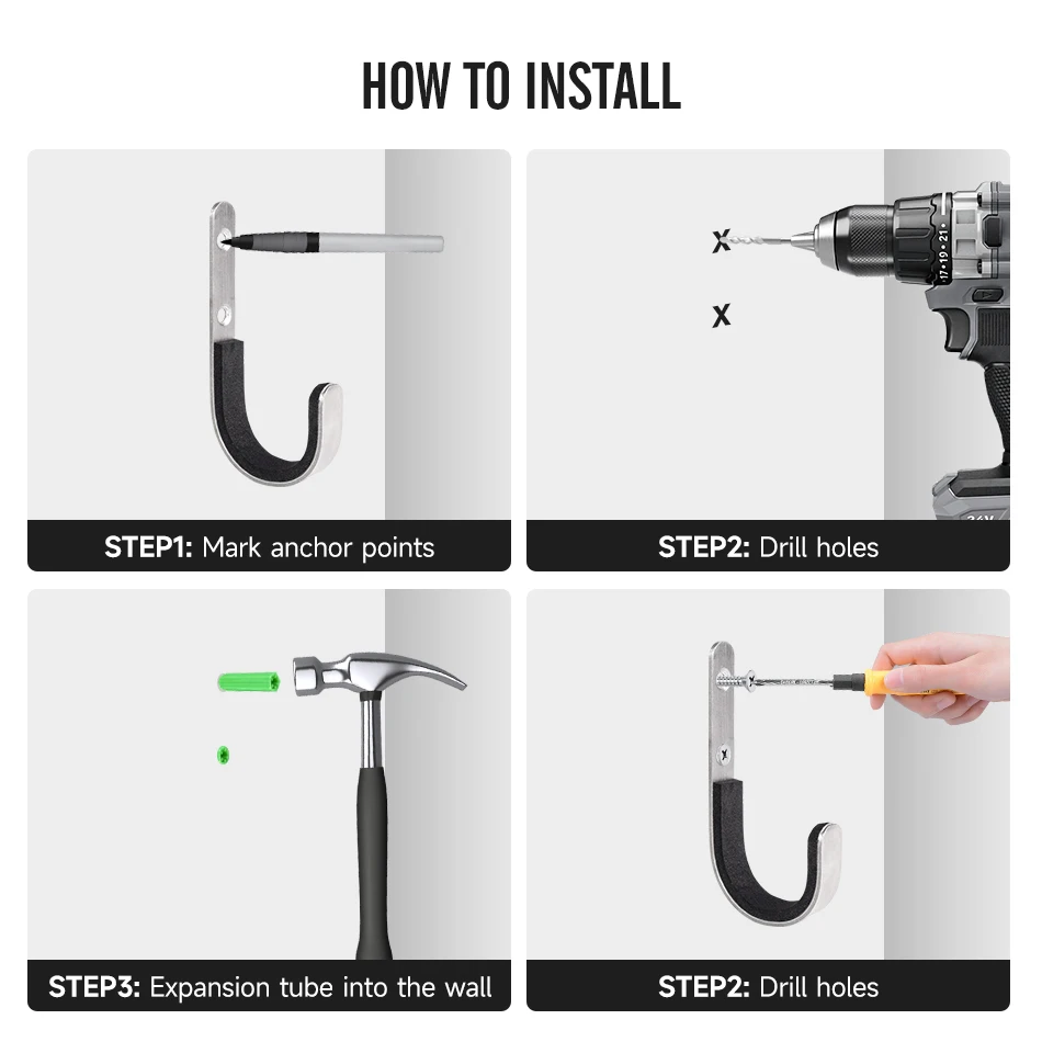 Gancho de pared de acero inoxidable de alta resistencia, gancho para colgar fusiles, adecuado para cualquier rifle/arco, con protección de cojín suave, 2/4 unidades