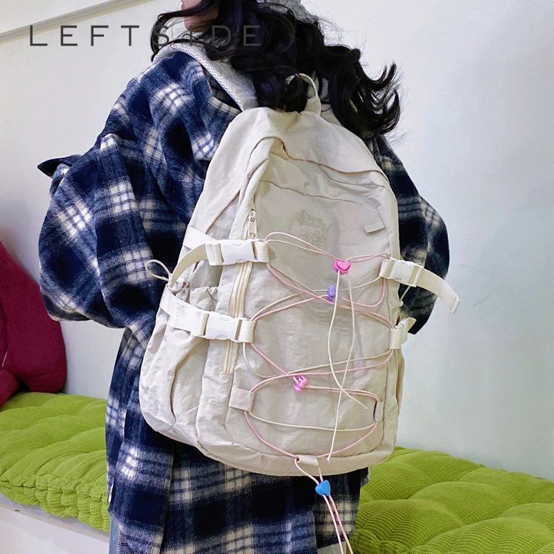 LEFTSIDE Women's Nylon Backpacks 2025 New in Fashion Summer Tie Backpack for Teens​​ Girls School Bag Cute Travel Back Pack