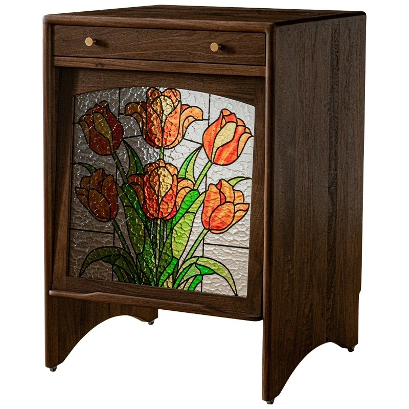 

North American black walnut sweeping robot cabinet, sweeping and towing storage cabinet, solid wood storage sofa side cabinet