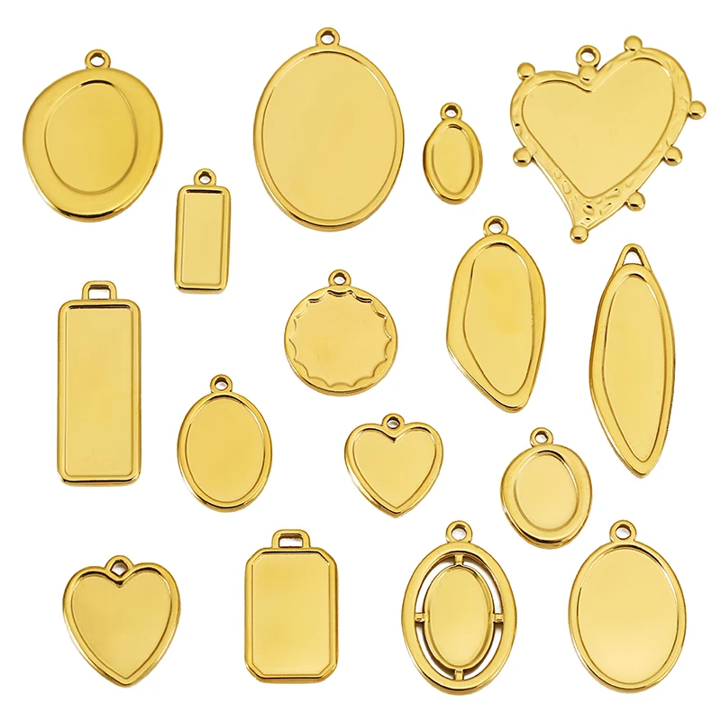

5pcs Stainless Steel Geometric Oval Round Bezel Charms Pendant Trays Blank Cabochon Base Diy Resin Cameo Necklace Jewelry Making