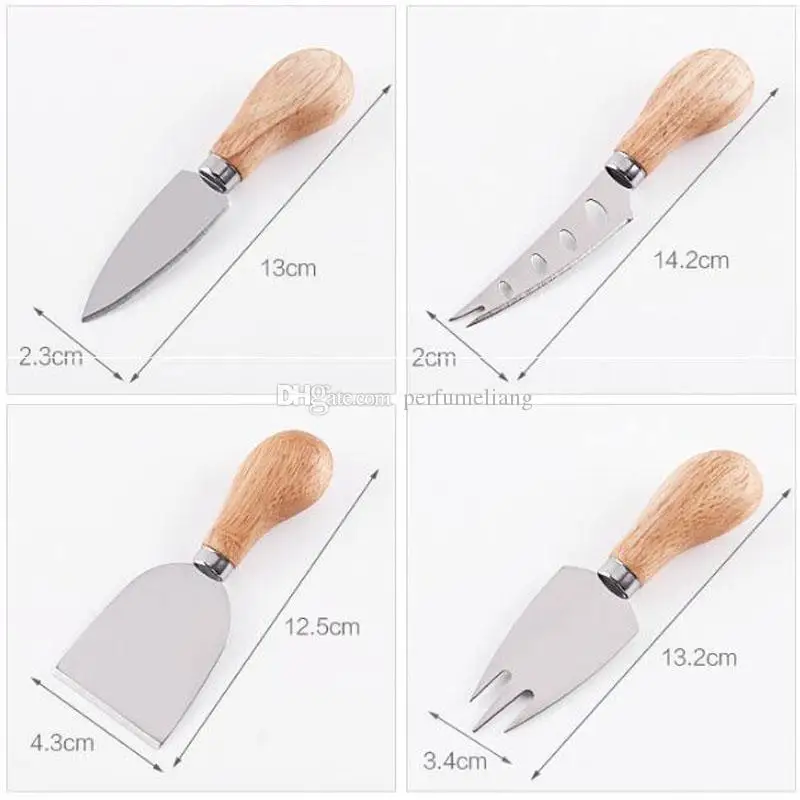 4PCS Cheese Knife with Bamboo Handle KitchenKnives Acacia Wood Rubber Kitchen Accessories Home Supplies Drop Ship Directly