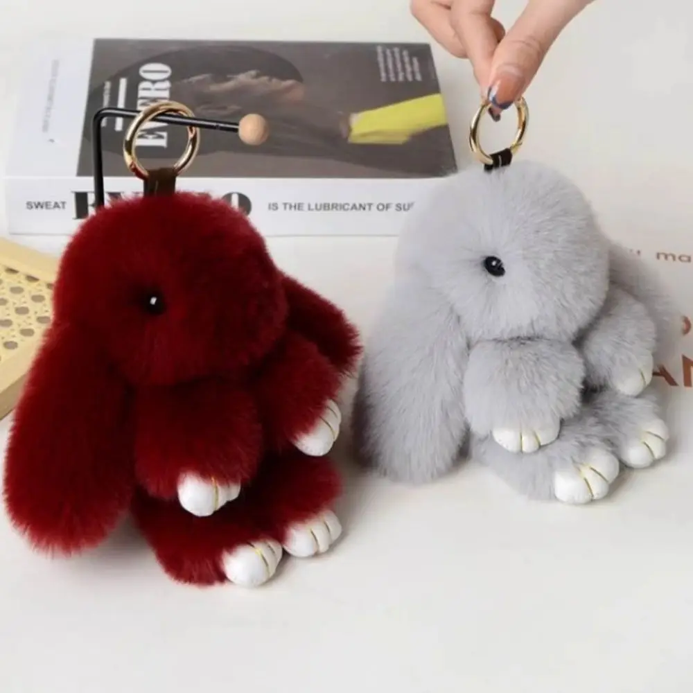 Animal Shape Fashion Pluff Bunny Keychain Lovely Cute Play Dead Rabbit Doll Smooth Bowknot Rabbit Fur Keychain Girlfriend