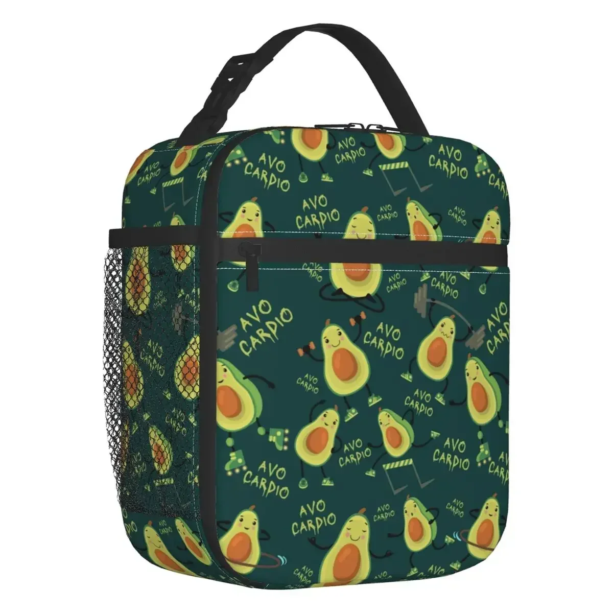 Dark Green Avo Cardio Fitness Avocado Pattern Thermal Insulated Lunch Bag Lunch Container For Picnic Multifunction Food Box