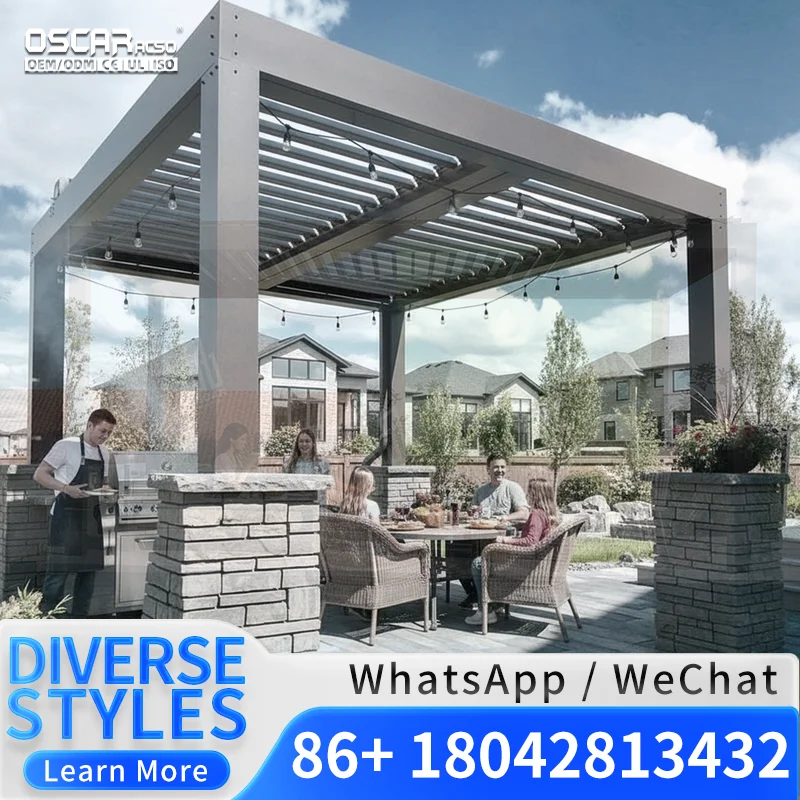 Waterproof Sun Shade Outdoor Patio Cover Steel Aluminium  Shelter for Garden Patio Balcony Pergola
