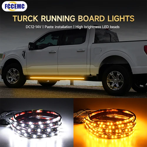 1 par 1,2/1,5/1,8 M DRL barra de tira de paso lateral camión luces LED de estribo Kit de marcador lateral ámbar camioneta lámpara de señal automática 12V