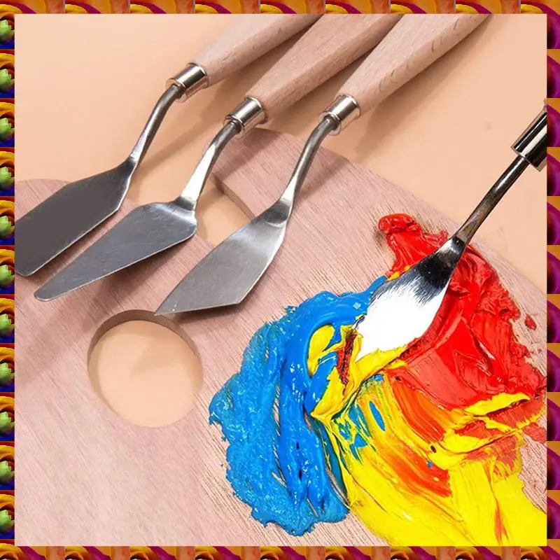Paint Knife Set - 10Pcs Stainless Steel Spatula Palette Knife Painting Tools Metal Knives Wood Handle Durable Easy Install