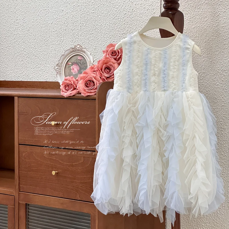 

Новое пышное платье для девочек, детские милые сетчатые платья принцессы сзади, детское платье-пачка без рукавов для дня рождения, бальное платье для детей 2-8 лет