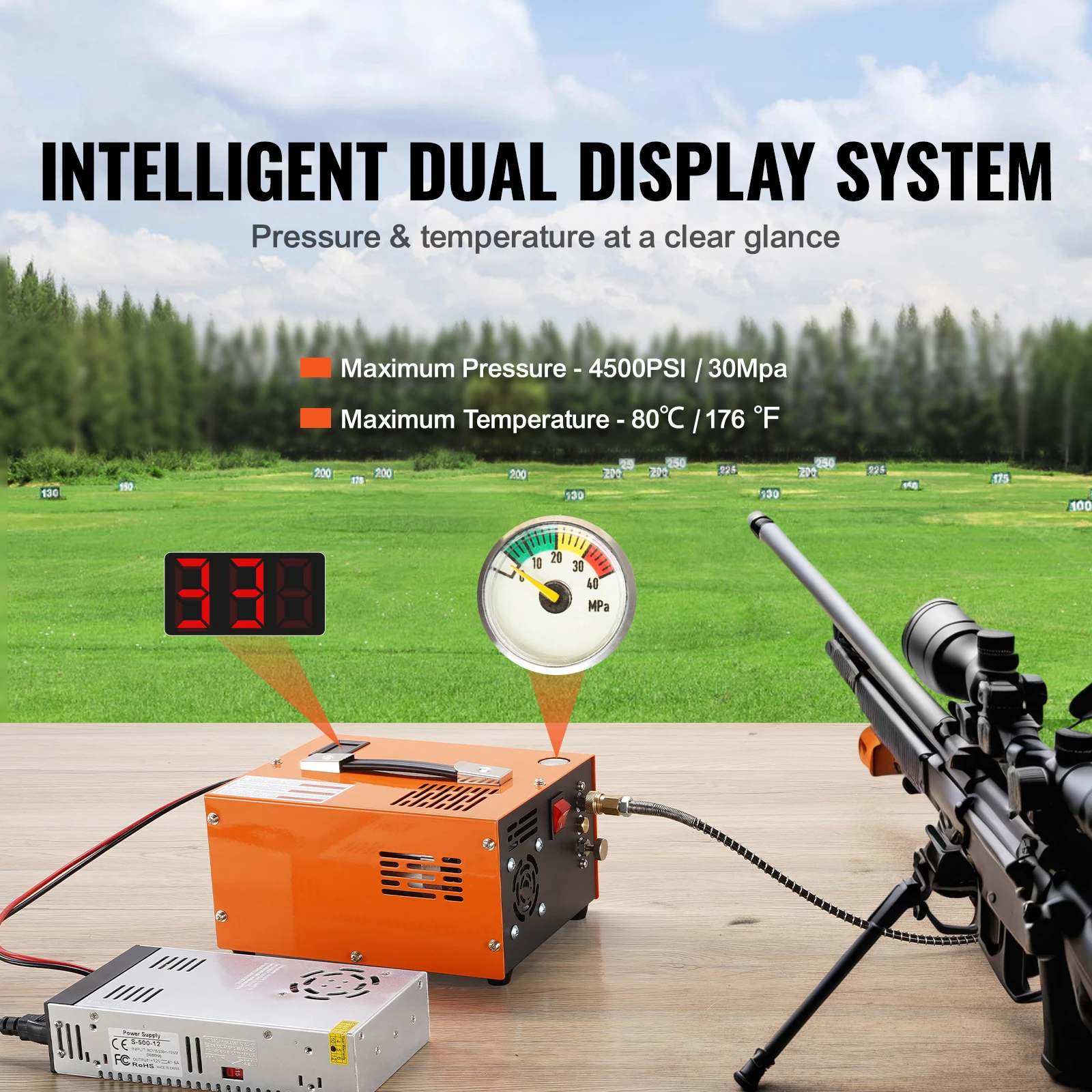 ضاغط هواء SucceBuy PCP 4500PSI/30Mpa ضاغط Airgun محمول PCP مع محول خارجي مضخة هواء PCP