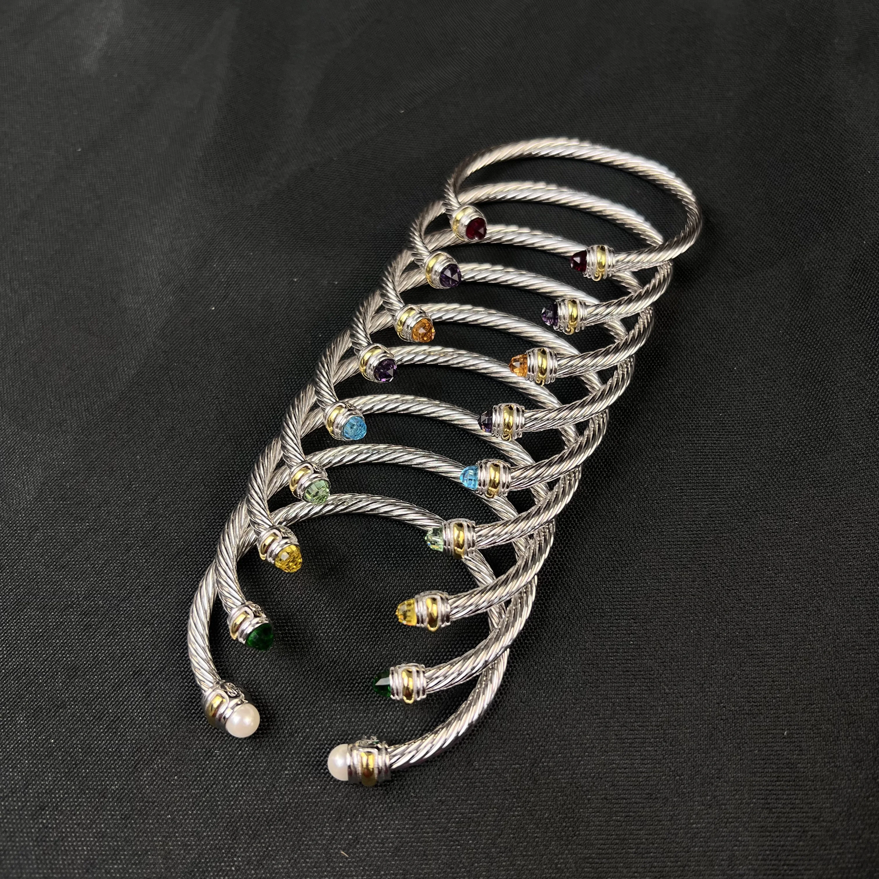 S925 الفضة الاسترليني الجديدة 5 مللي متر مثقاب مزدوج كريستال سوار محايد موضة الاتجاه الرجعية الكلاسيكية شخصية المجوهرات الفاخرة