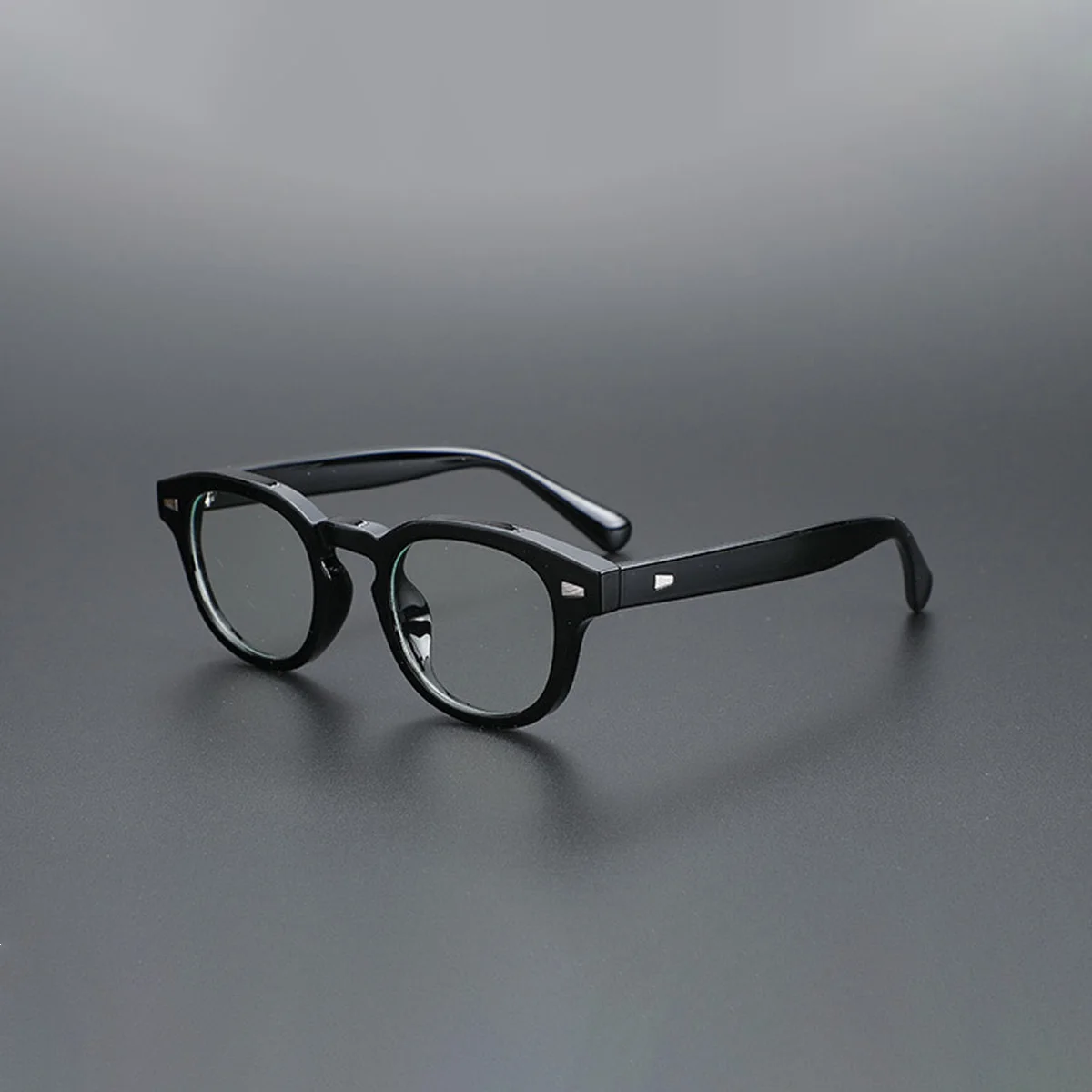 Vintage Johnny Depp Stil Nieten Schwarze Acetat-Brillenfassung Unisex Retro Rund