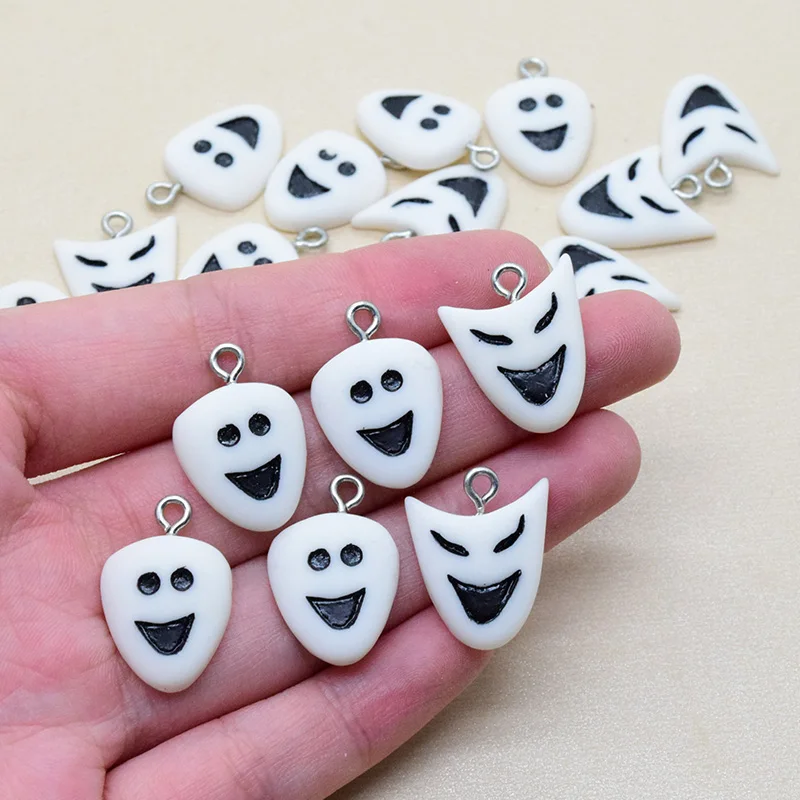 10pcs Halloween Ghost Face Resin Charms Cute Grimace Fire Mask Pendant For Earring Bracelet Diy All Saints' Day Jewelry Making