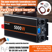 POWLAND 5000W 4000W 3000W Power Inverter DC 12V 24V To AC 220V Pure Sine Wave Car Inverter Converter Remote Control EU Socket