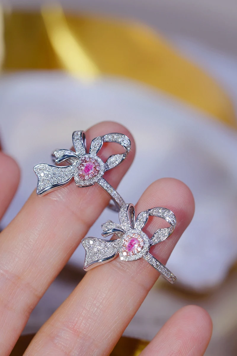 KUGG 100% 18K White Gold Rings Women Luxury Butterfly Design Romantic Style Real Natural Pink Diamond Ring High Party Jewelry