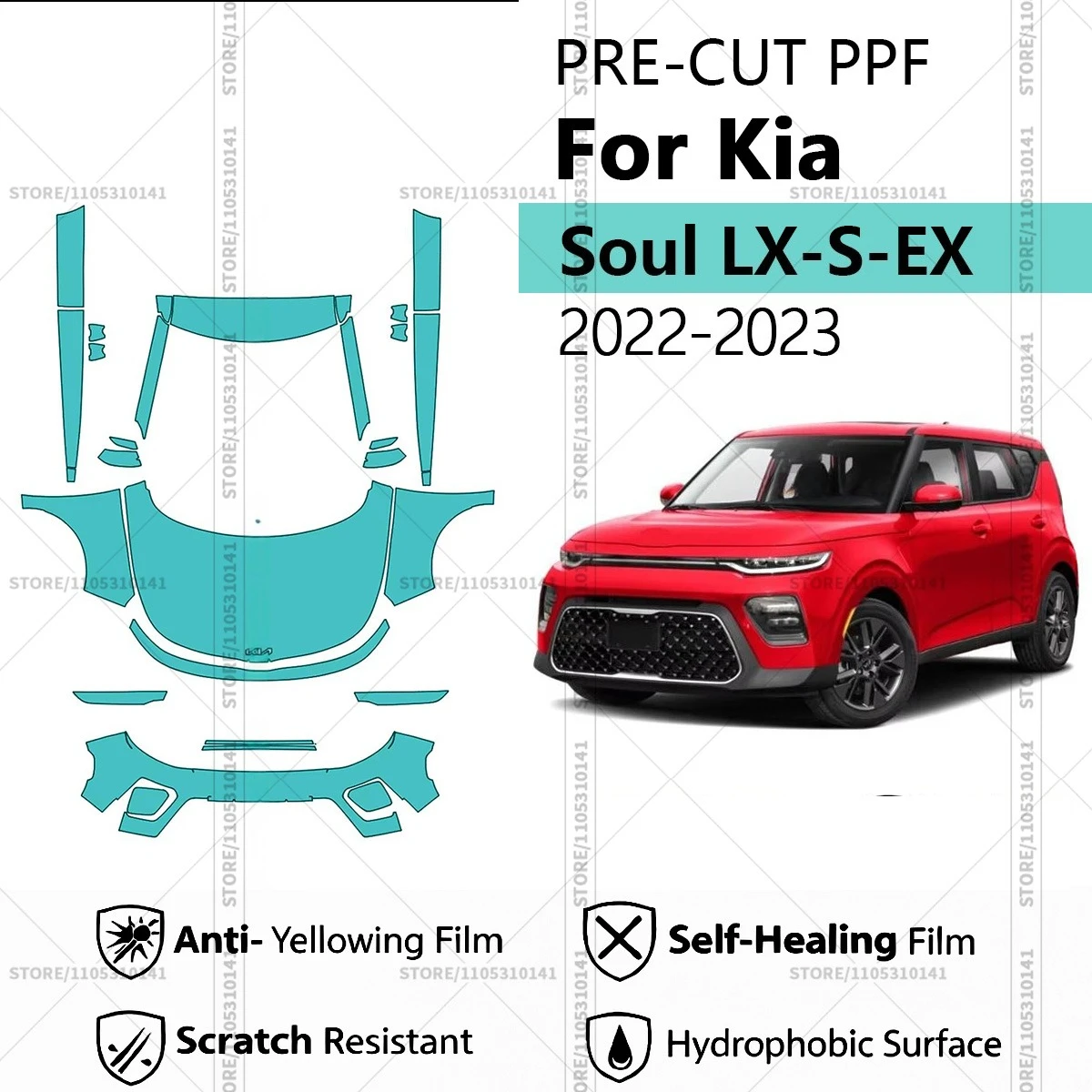 

Pre-Cut Paint Protection Film PPF Transparent Car Film Automotive PPF Front Kit - Rockers For Kia Soul LX-S-EX 2022-2023
